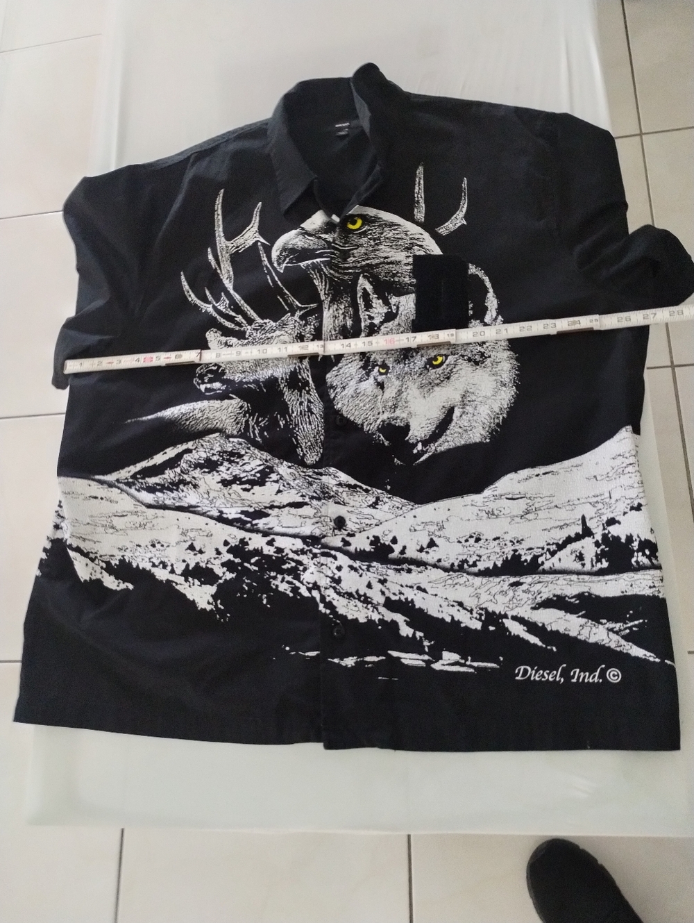 Diesel Button Up Shirt Mens Size XXL “Only The Brave Wolf Mountain” Black Rare - Picture 8 of 10